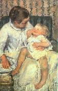 Mary Cassatt Mother About to Wash her Sleepy Child painting